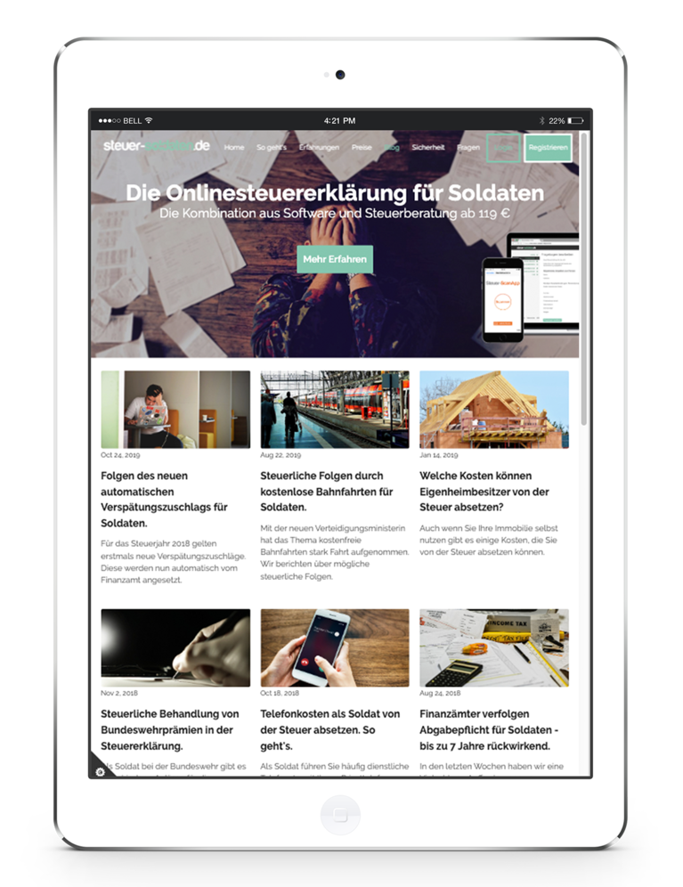 Vorschau Webseite steuer-soldaten.de auf iPad